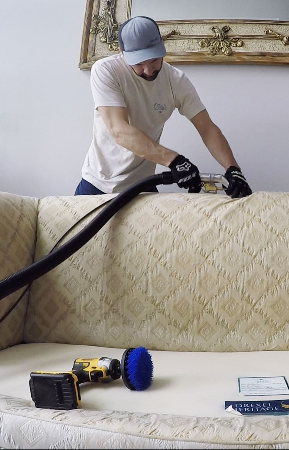 Upholstery cleaning on a residential couch in Syracuse NY